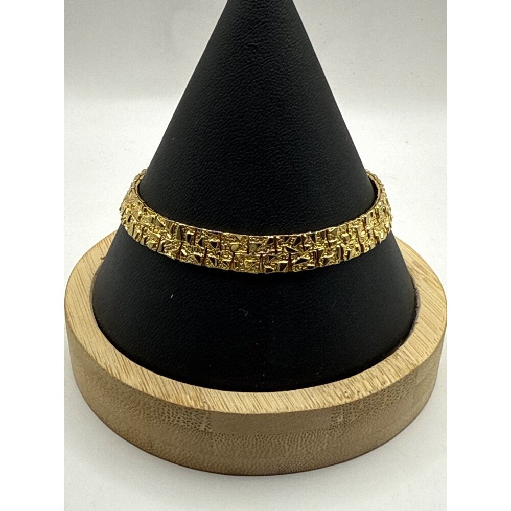 Gold-Tone Textured Link Bracelet With Fold-Over Clasp